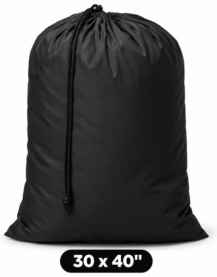 Black 30 by 40 inch heavy-duty drawstring laundry bag